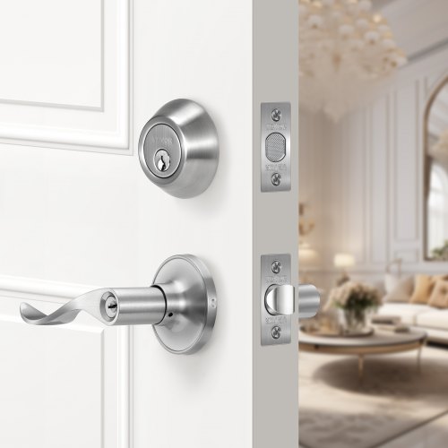 Entry Door Locksets with Deadbolt 5 Pack Satin Nickel Entry Lever and Single