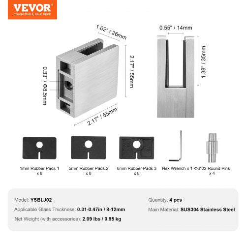 Glass Clamp 4 PCS Square Glass Railing Bracket for 031 047 Tempered