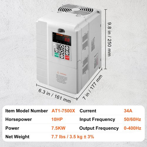VFD 75KW 34A 10HP Variable Frequency Drive for 3Phase Motor Speed Control