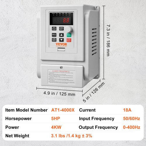 VFD 5HP 4KW 18A 1 Phase 220V240V Input to 3 Phase 220V240V Output