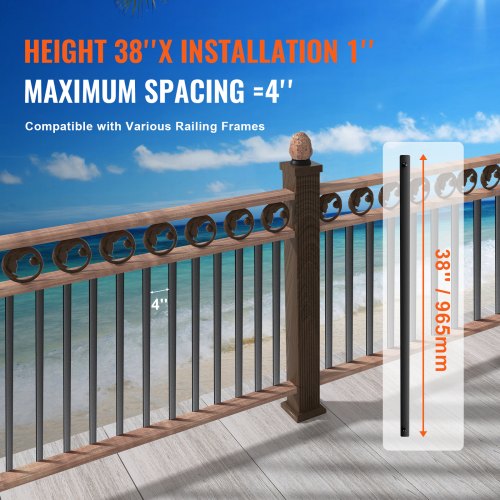 Staircase Metal Balusters 38 x 1 Flat Aluminum Alloy Decorative