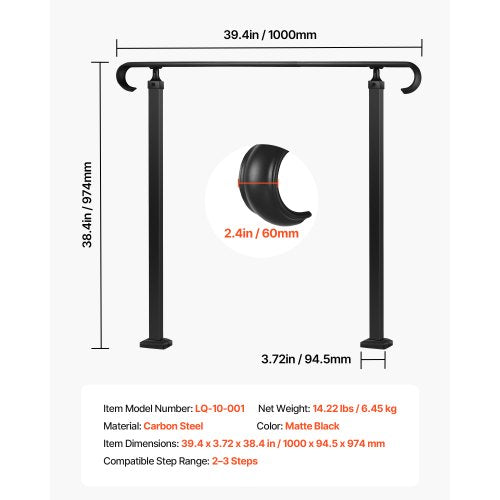 Handrails for Outdoor Steps 23 Step Adjustable Height Carbon Steel