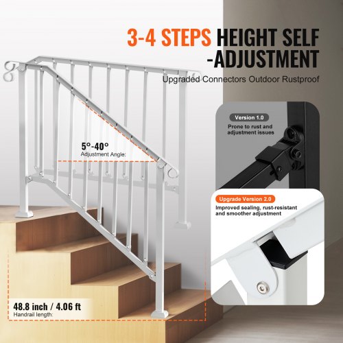 34 Step Handrails for Outdoor for Seniors Porch Deck Retro Arch White – 1080 MM