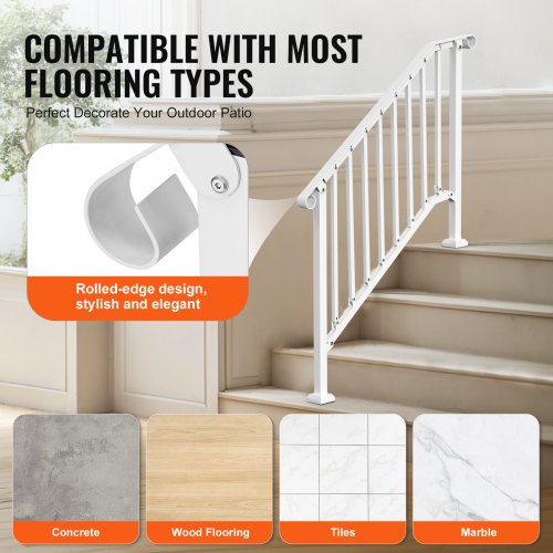 34 Step Handrails for Outdoor for Seniors Porch Deck Retro Arch White – 1080 MM