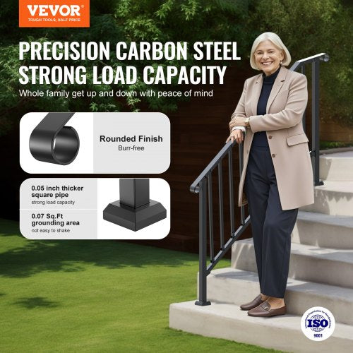 Handrails for Outdoor Steps 5 Step Stair Hand Rail Kit Transitional Carbon