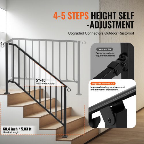 Handrails for Outdoor Steps 5 Step Stair Hand Rail Kit Transitional Carbon