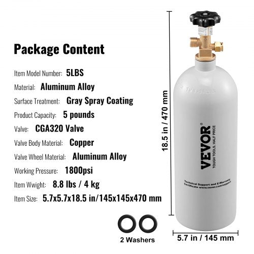 5 Lbs CO2 Tank Aluminum Gas Cylinder Brand New CO2 Cylinder with Gray Spray