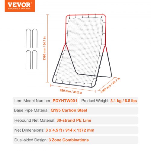 Baseball And Softball Rebounder Net 3 x 4.5 ft PitchBack Baseball Pitching