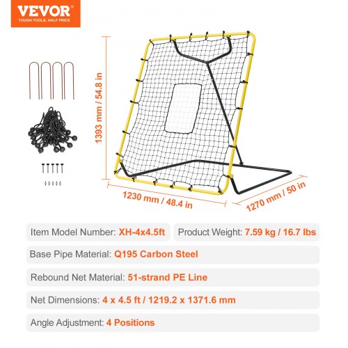 Baseball And Softball Rebounder Net 4 x 4.5 Feet PitchBack Baseball Nest