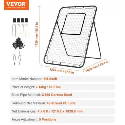 Baseball And Softball Rebounder Net 4 x 6 Feet PitchBack Baseball Nest