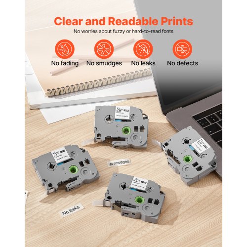 Label Maker Tape 4 Pack 047 in 12 mm Black on White Label Maker Refills