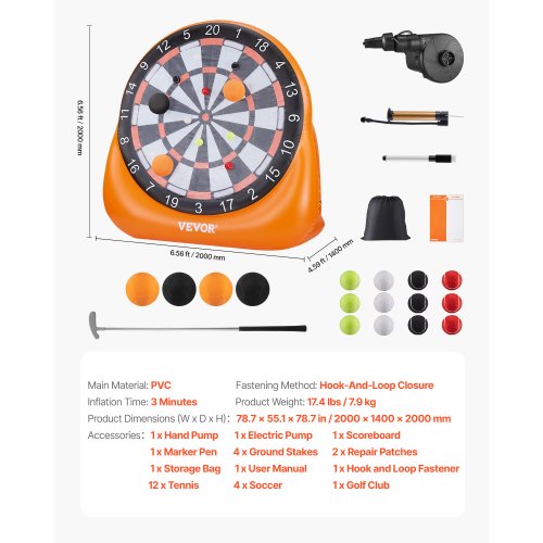 Inflatable Soccer Dart Board over 6 ft High Giant Soccer Dart Board with 4