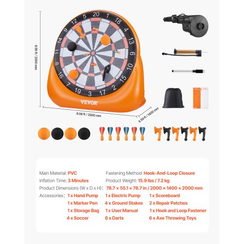 Inflatable Soccer Dart Board over 6 ft High Giant Soccer Dart Board with 4