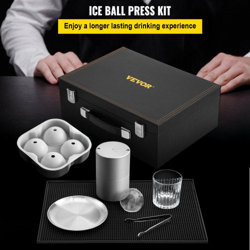 Ice Ball Press Kit Anodized 7075 Aluminum with Silicone Moulds Large Mat