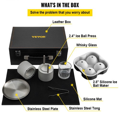 Ice Ball Press Kit Anodized 7075 Aluminum with Silicone Moulds Large Mat