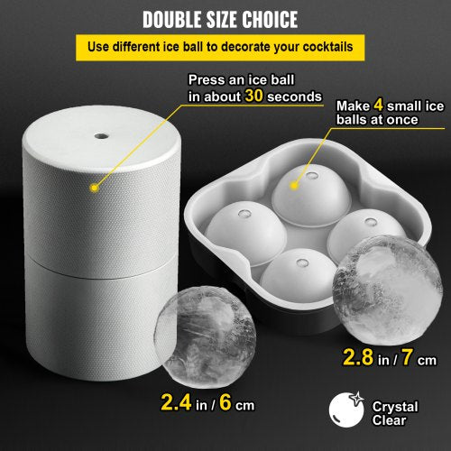 Ice Ball Press Kit Anodized 7075 Aluminum with Silicone Moulds Large Mat