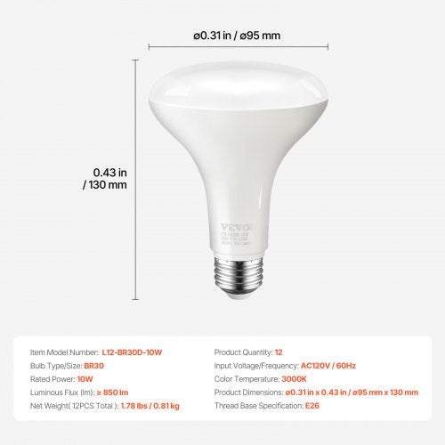 BR30 Flood Light Bulb 12 Pack LED Indoor Flood Lights 850 Lumens LED Flood