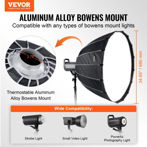 Parabolic Softbox 33 in 850 mm Quick Release and Quick Fold Lightweight