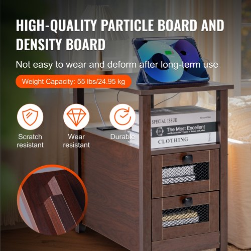 Farmhouse End Table Nightstand with Charging Station 4 Tiers End Table