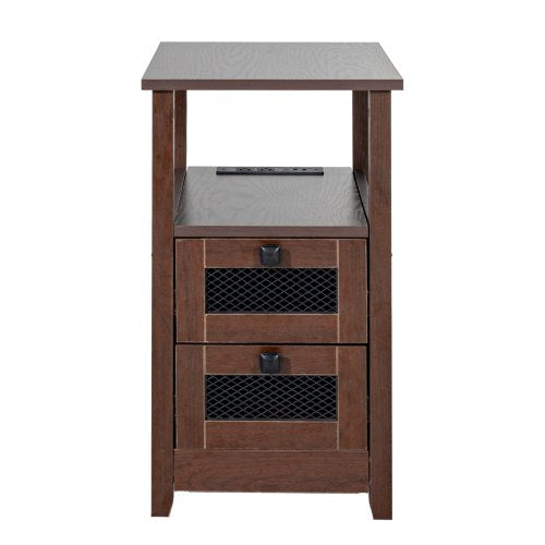 Farmhouse End Table Nightstand with Charging Station 4 Tiers End Table