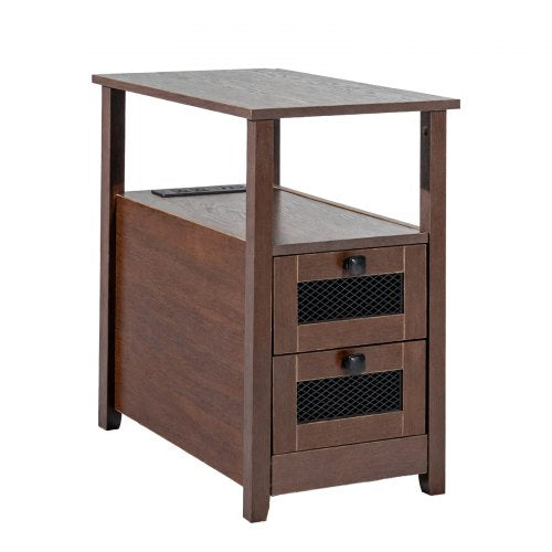 Farmhouse End Table Nightstand with Charging Station 4 Tiers End Table