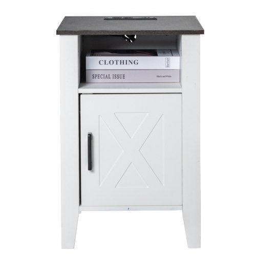 Farmhouse End Table Set of 2 Nightstand with Charging Station 3 Tiers Side