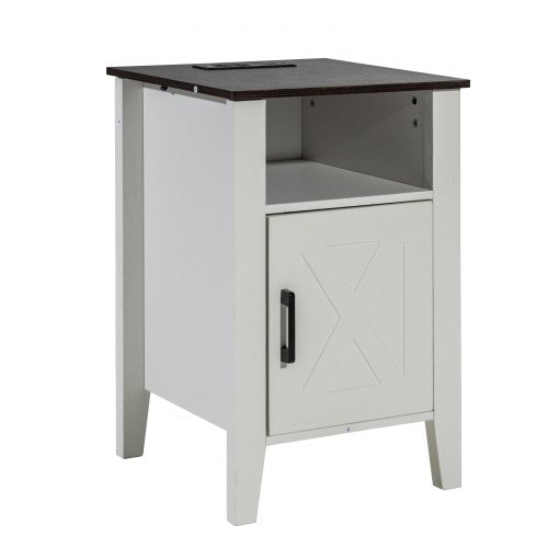 Farmhouse End Table Set of 2 Nightstand with Charging Station 3 Tiers Side