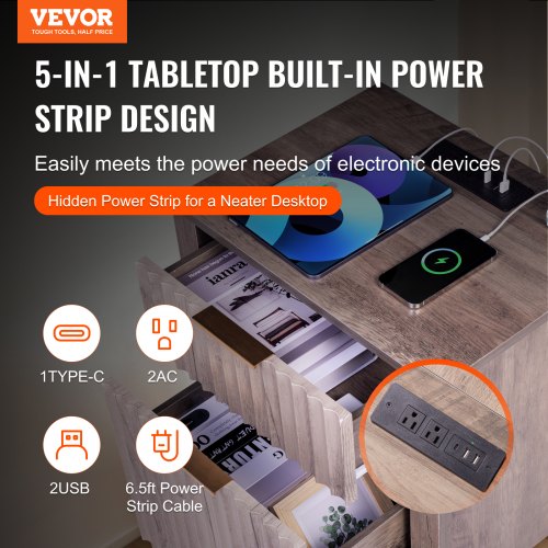 Farmhouse End Table Set of 2 Nightstand with Charging Station 3 Tiers Side