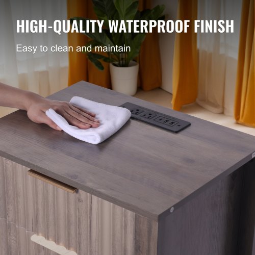 Farmhouse End Table Set of 2 Nightstand with Charging Station 3 Tiers Side