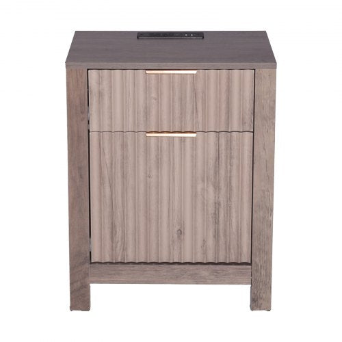Farmhouse End Table Set of 2 Nightstand with Charging Station 3 Tiers Side