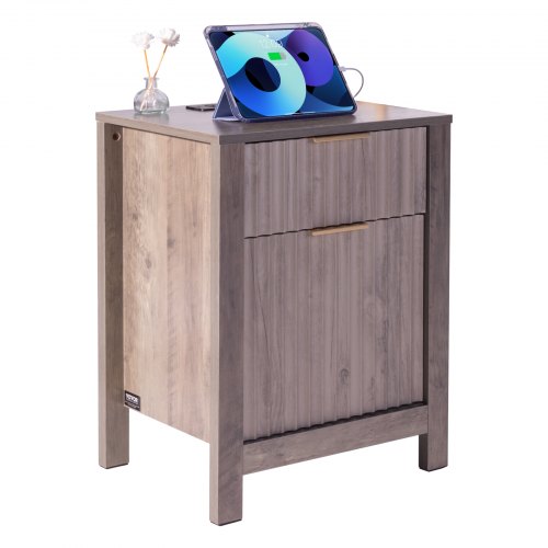 Farmhouse End Table Set of 2 Nightstand with Charging Station 3 Tiers Side