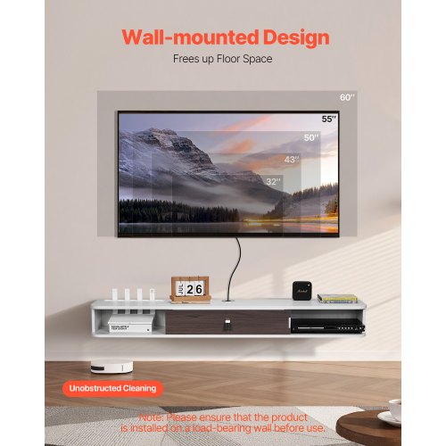 Floating TV Stand 55 in Wall Mount Entertainment Center with Cable Hole