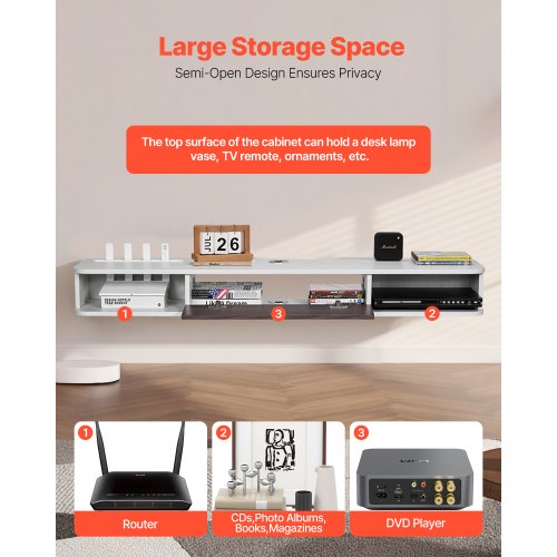 Floating TV Stand 55 in Wall Mount Entertainment Center with Cable Hole