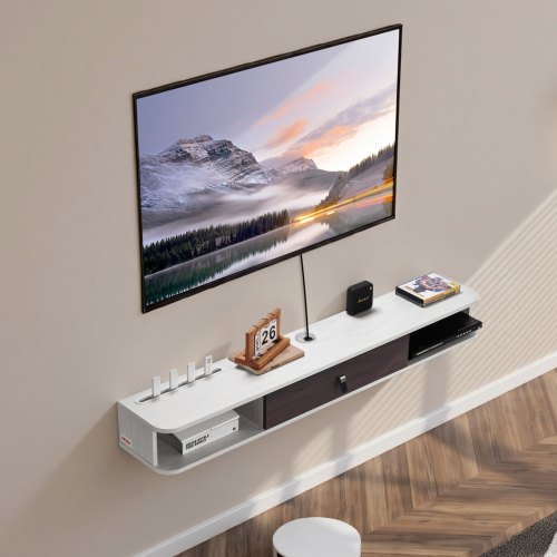Floating TV Stand 55 in Wall Mount Entertainment Center with Cable Hole