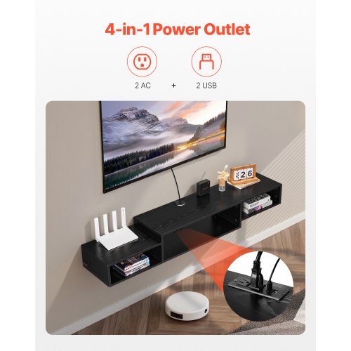 Floating TV Stand 59 Wall Mount Entertainment Center with Power Outlet