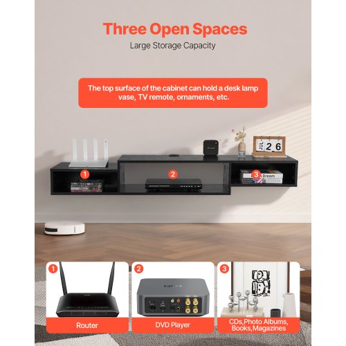 Floating TV Stand 59 Wall Mount Entertainment Center with Power Outlet