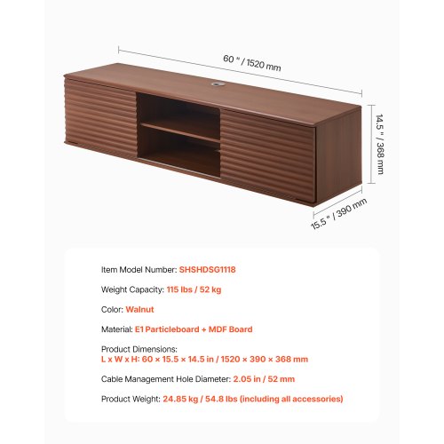 Floating TV Stand 60 Wall Mount Entertainment Center with Adjustable Shelf