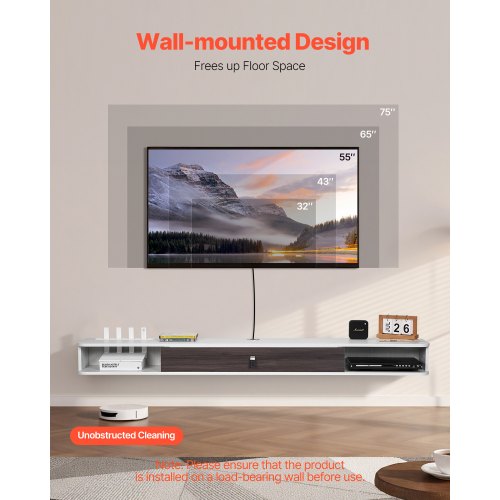 Floating TV Stand 70 in Wall Mount Entertainment Center with Cable Hole