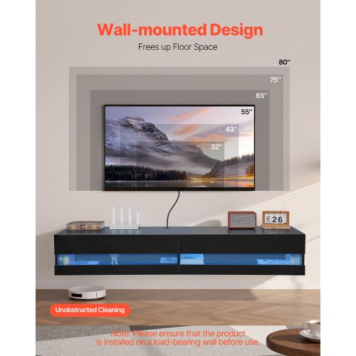 Floating TV Stand 71 in Wall Mount Entertainment Center with Power Outlet