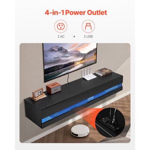 Floating TV Stand 71 in Wall Mount Entertainment Center with Power Outlet