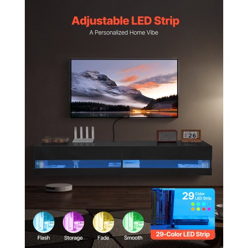 Floating TV Stand 71 in Wall Mount Entertainment Center with Power Outlet