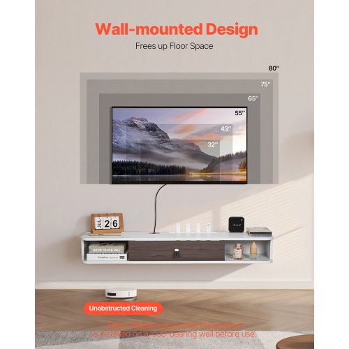 Floating TV Stand 47 in Wall Mount Entertainment Center with Cable Hole