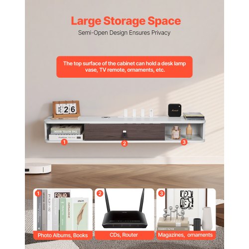 Floating TV Stand 47 in Wall Mount Entertainment Center with Cable Hole