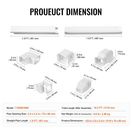 Mini Split Line Set Cover 3inch W 10Ft L PVC Decorative Pipe Line Cover
