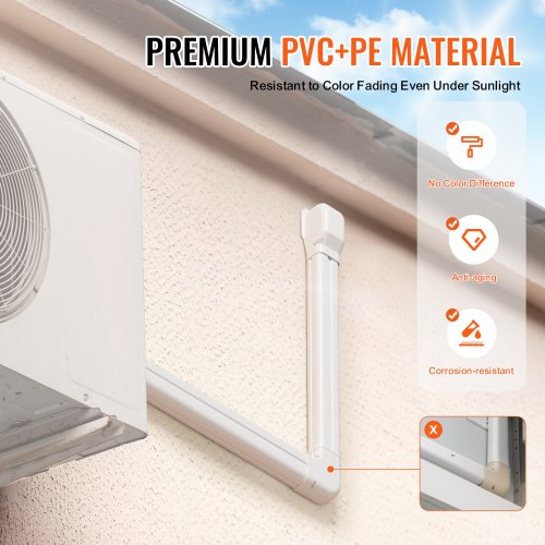 Mini Split Line Set Cover 3inch W 15.8Ft L PVC Decorative Pipe Line Cover