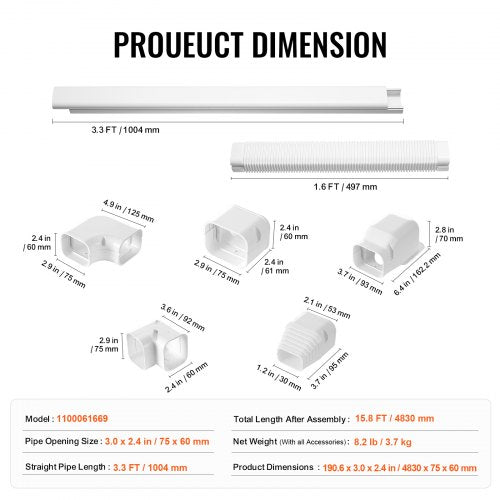 Mini Split Line Set Cover 3inch W 15.8Ft L PVC Decorative Pipe Line Cover