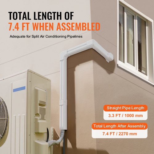 Mini Split Line Set Cover 3inch W 7.4Ft L PVC Decorative Pipe Line Cover