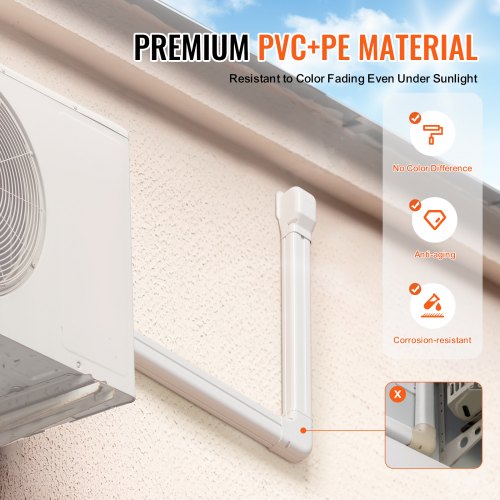 Mini Split Line Set Cover 3inch W 7.4Ft L PVC Decorative Pipe Line Cover