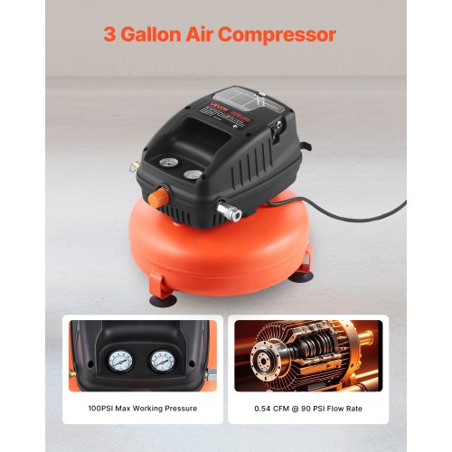 3 Gallon Air Compressor 13HP 054CFM 90PSI Portable Pancake Air