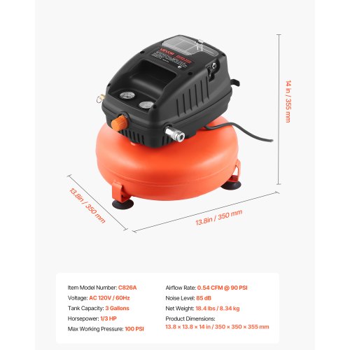 3 Gallon Air Compressor 13HP 054CFM 90PSI Portable Pancake Air